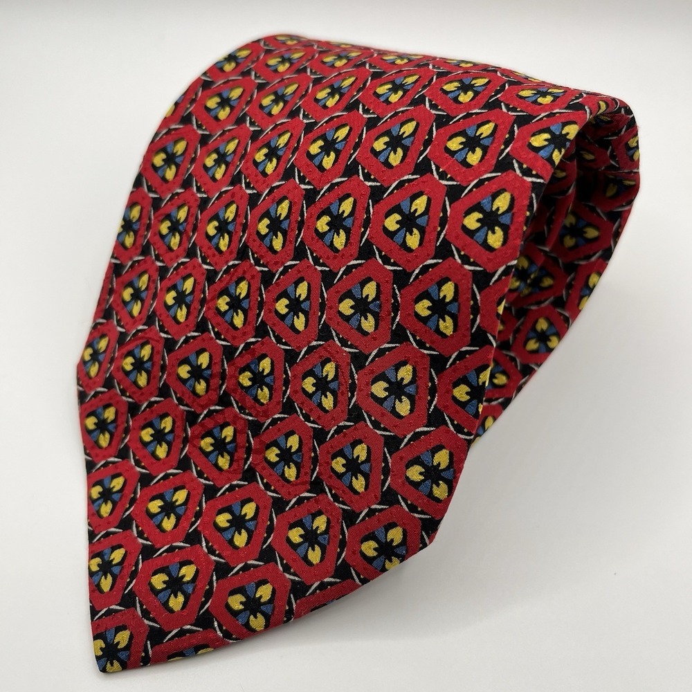 BRIONI Neck Tie RED Geometric Hand Made 100% Silk Italy Chain